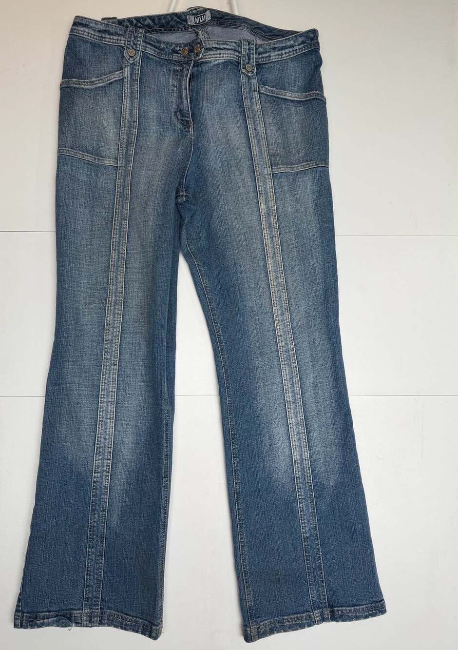 MXM Flare Jeans Size 18 Blue Denim Seamed Front Zip Pockets